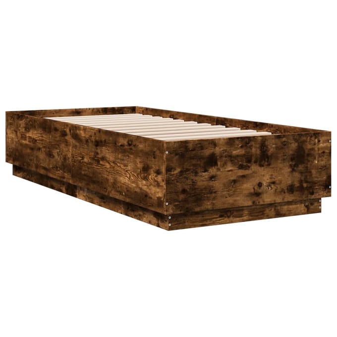 vidaXL - Bedframe - bewerkt - hout - gerookt - eikenkleurig - 90x200 - cm