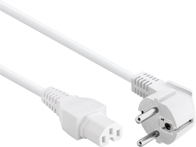 Goobay Aansluitkabel voor hete apparatuur, 2 m, wit, hybride stekker met randaarde (type E/F, CEE 7/7) 90° > Apparaatbus C15