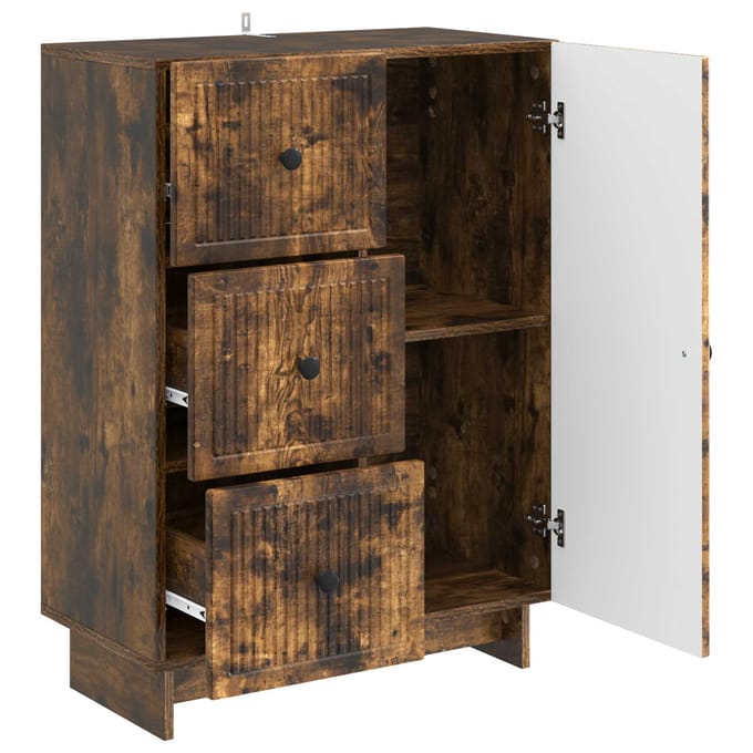vidaXL - Dressoir - met - lade - Gerookt - eiken - 66 - x - 34,5 - x - 90 - cm - Bewerkt - hout