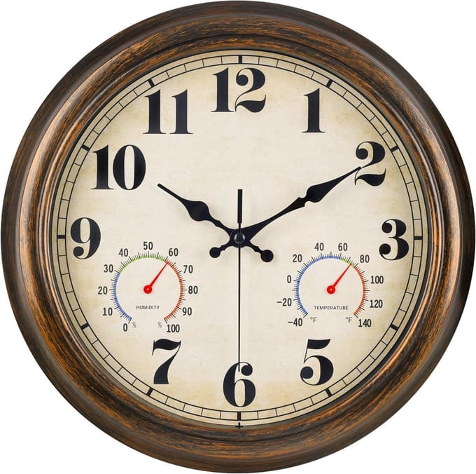 Grote Waterdichte Buiten Klok met Thermometer en Hygrometer, Stil, 33 cm