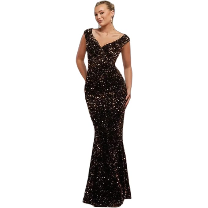 Glitteren Velours Aansluitende Jurk, Dames Goddiva