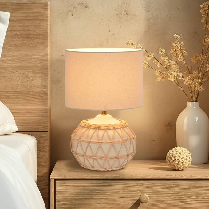 COREP Tafellamp Cyclades, ivoor/beige, 35 cm, linnen/keramiek