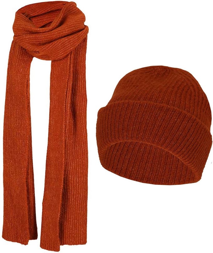 Wintersetje Sjaal & Muts Bruin-Rood