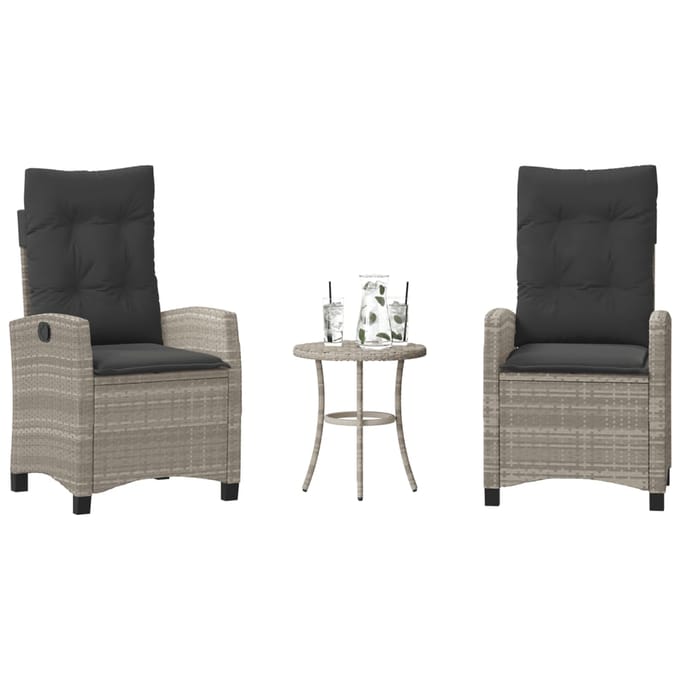 vidaXL - 3-delige - Bistroset - met - kussens - poly - rattan - lichtgrijs