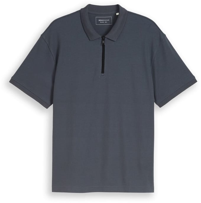 Tom Tailor Denim - Relaxed fit poloshirt met ritssluiting - Maat M - urban medium grey