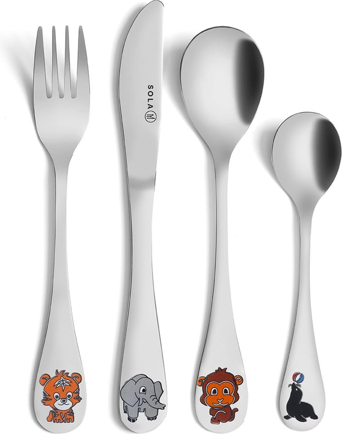 Kinderbestek Jungle 4-delig - Zilverwit edelstaal 18/10