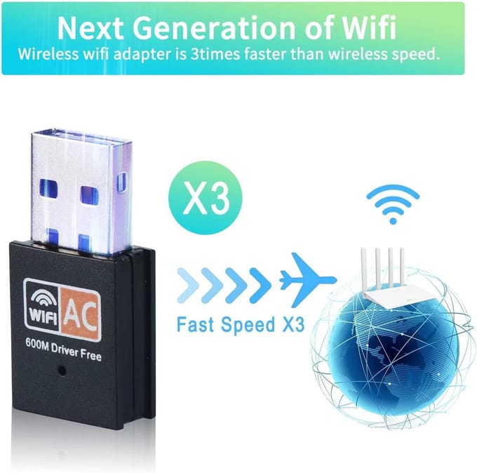 USB WLAN Adapter AC600 Dual-Band 2.4/5 GHz Wifi Dongle voor Windows en Mac