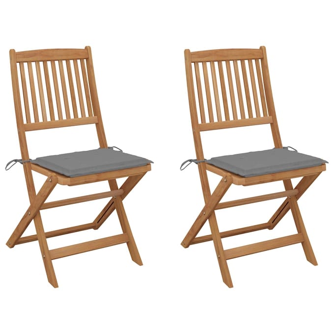 vidaXL - Set - van - 2 - klapstoelen - met - kussens, - gemaakt - van - massief - acaciahout.