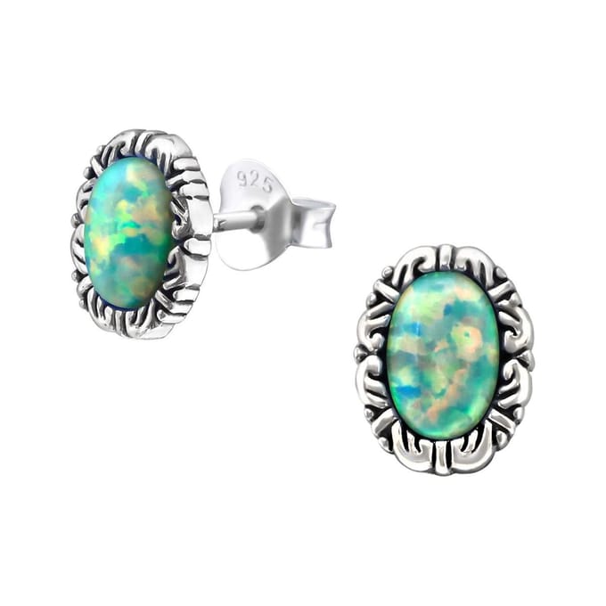 Zilver oorstekers - ovaal multi lavender/moon yellow - 37x26 mm