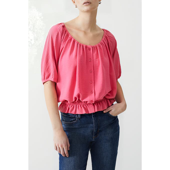 French Connection Button Crinkle Peasant Top Camellia Taglia: 12 | Magliette intime Outlet | Donna | Marrone