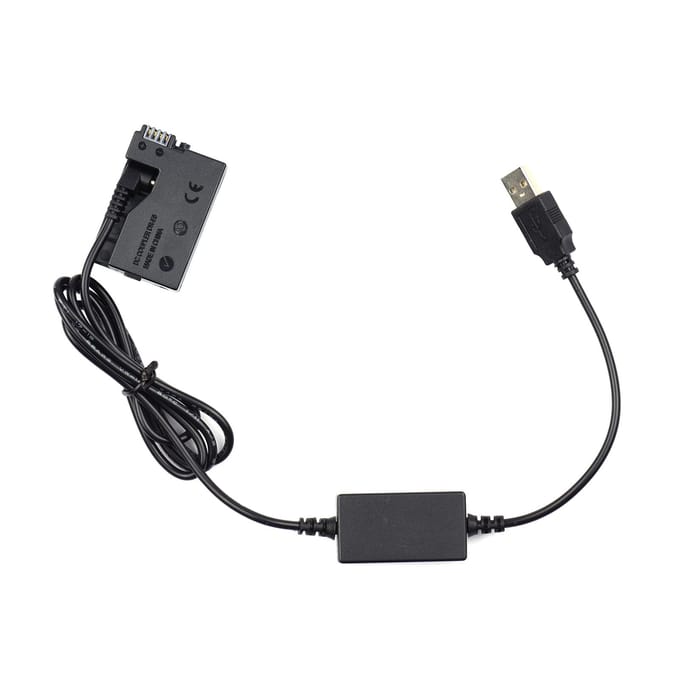 Andoer DR-E8 USB Power Kit AC-adapter Vervangende DC-koppeling Dummy-batterij Enkele USB-ingang zwart