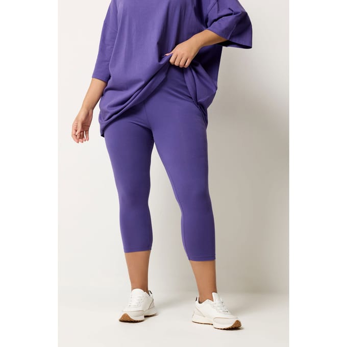 Yours Paarse Cropped Leggings Met Elastische Tailleband Size 48