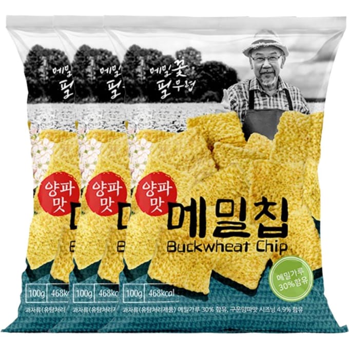 Boekweit Chips Uiensmaak Knapperige Graansnack 100g x 3 Pakken Hartige Krokante Chips yellow