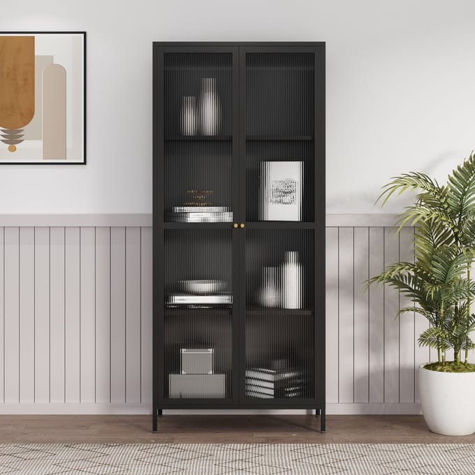Vitrinekast Säkylä 180x80x35 cm zwart [en.casa]