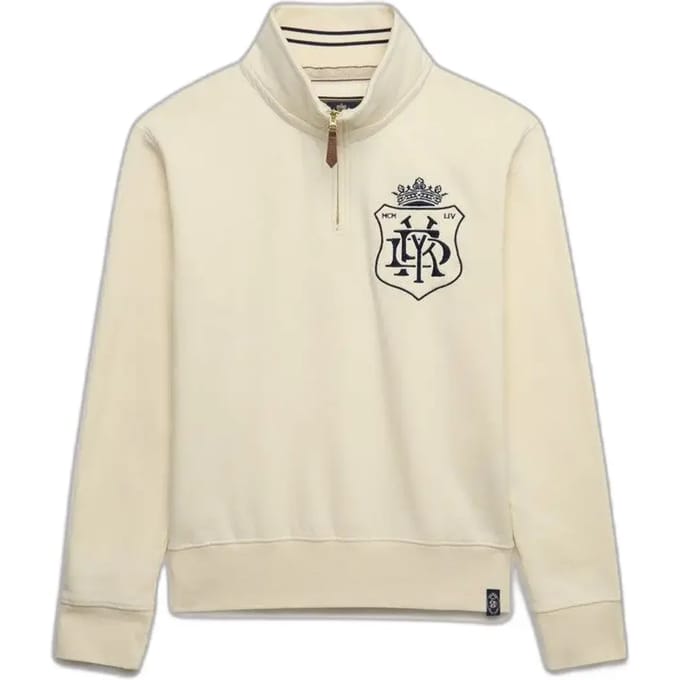 Superdry Gothic Varsity Half Zip Sweater Relaxed Pasvorm Crème Grootte: XL