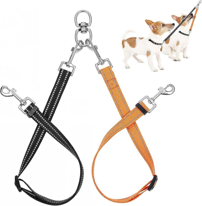 Verstelbare dubbele hondenriem voor 2 honden met anti-klit ontwerp
