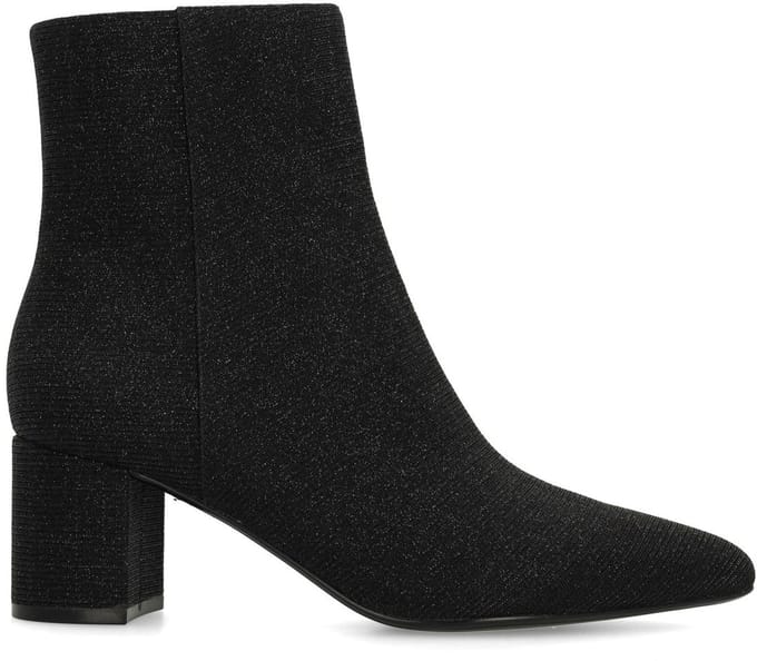 Manfield - Dames - Zwarte glitter enkellaarsjes met hak - Maat 38