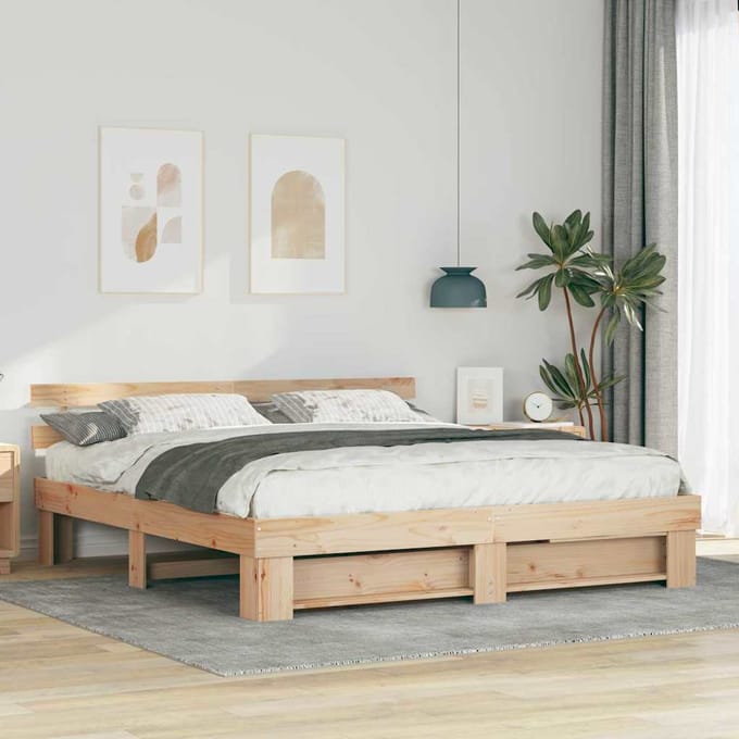 vidaXL - Bedframe - met - hoofdeinde - Bruin - 200 - x - 200 - cm - Massief - grenenhout