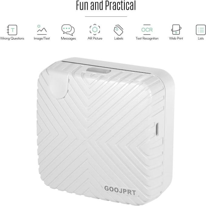 GOOJPRT P6 Pocket Mini Printer Draagbare BT Draadloze Thermische Thermische Labelprinter wit