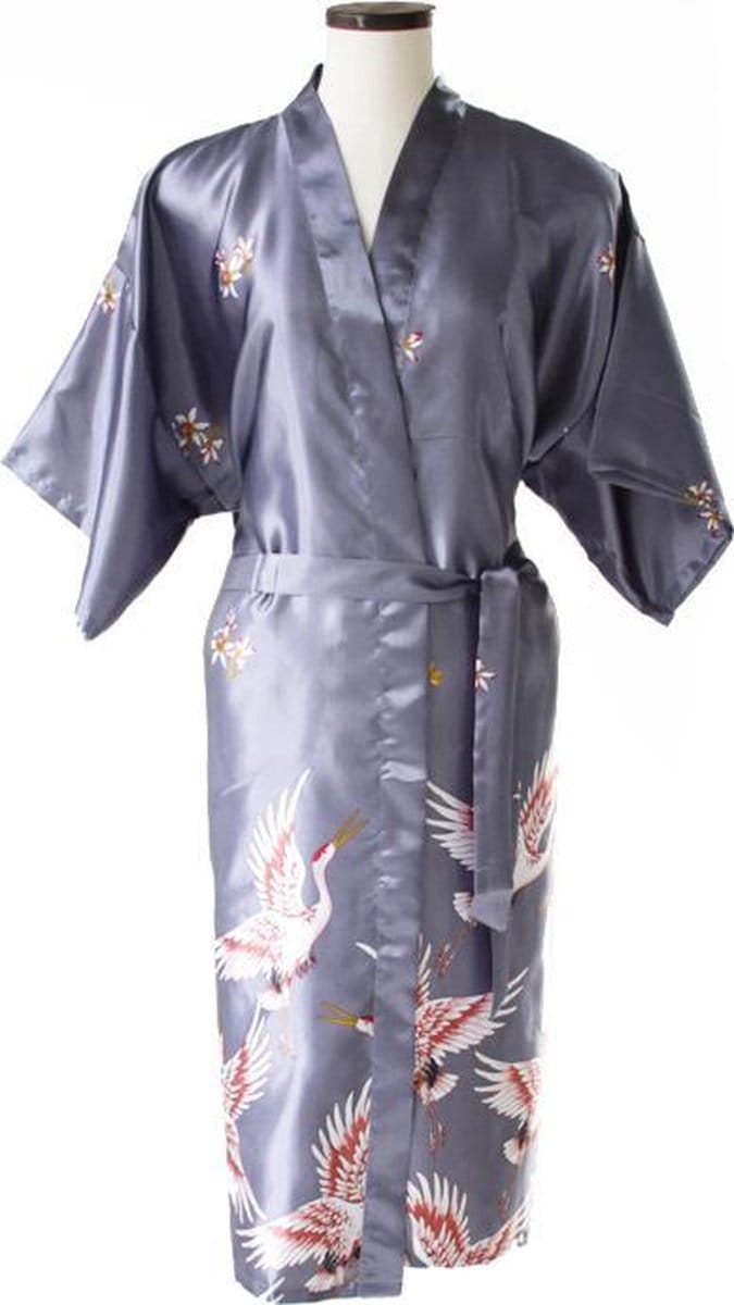 TA-HWA - Dames Kimono - met Kraanvogels - Zilver - Maat S