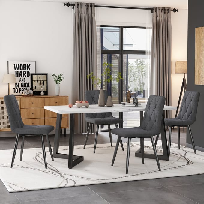 REDOM - Stoelen Set Van 4 - Gestoffeerd - Visgraatpatroon - Modern - Metaal - Grijs