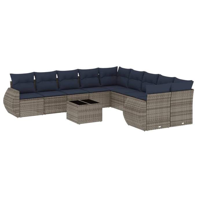 vidaXL - 11-delige - tuinbankset - met - kussens, - grijs - polyrotan