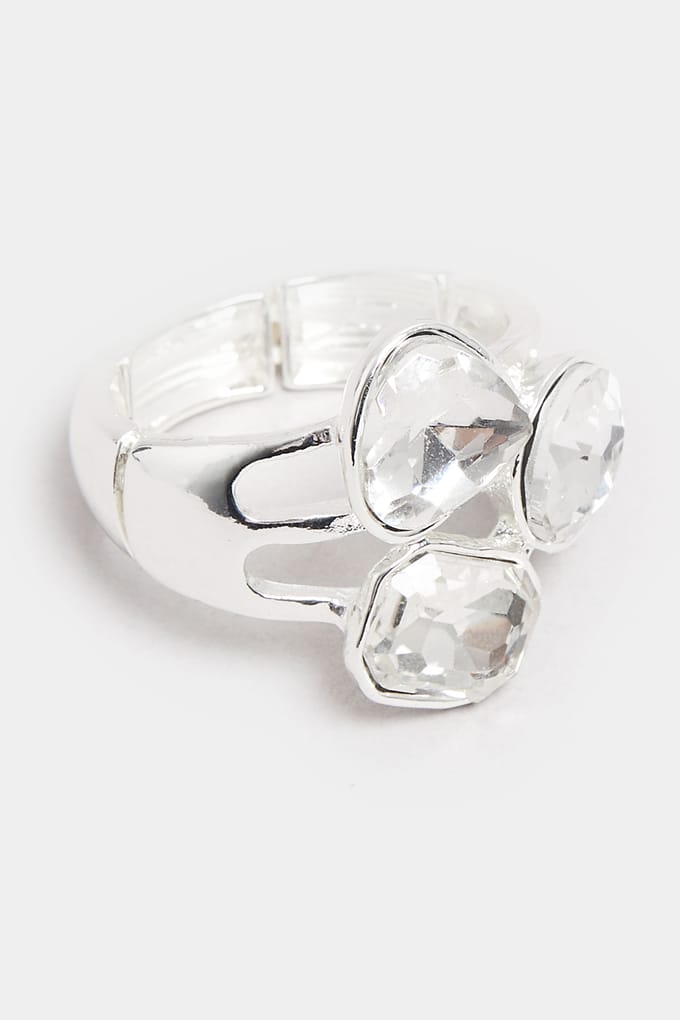 Yours Stretch Ring Met Groot Diamantdetail In Zilversize One Size