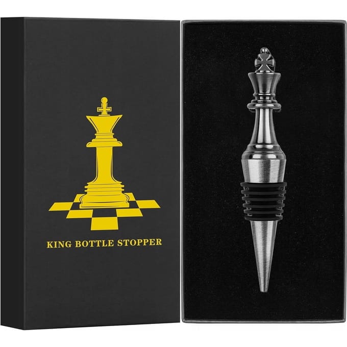 Bouchon de Vin Roi d'Échecs, Bronze, Cadeau Parfait