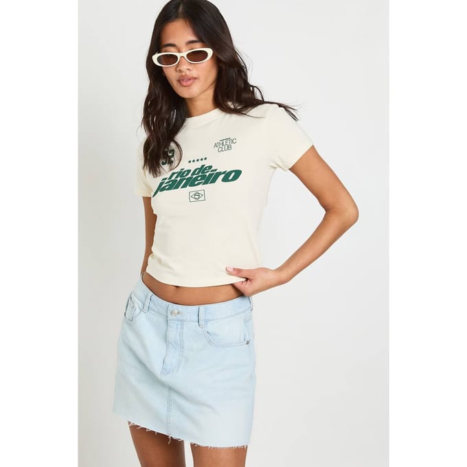 boohoo Dames Petite Denim Mini Rok | Super Pale Wash | Maat: 44
