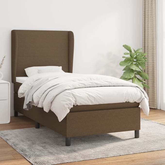 vidaXL - Boxspring - met - matras - stof - donkerbruin - 90x200 - cm