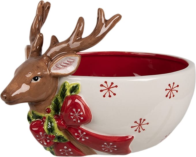 Clayre & Eef Decoratie schaal 700 ml Wit Rood Keramiek Hert