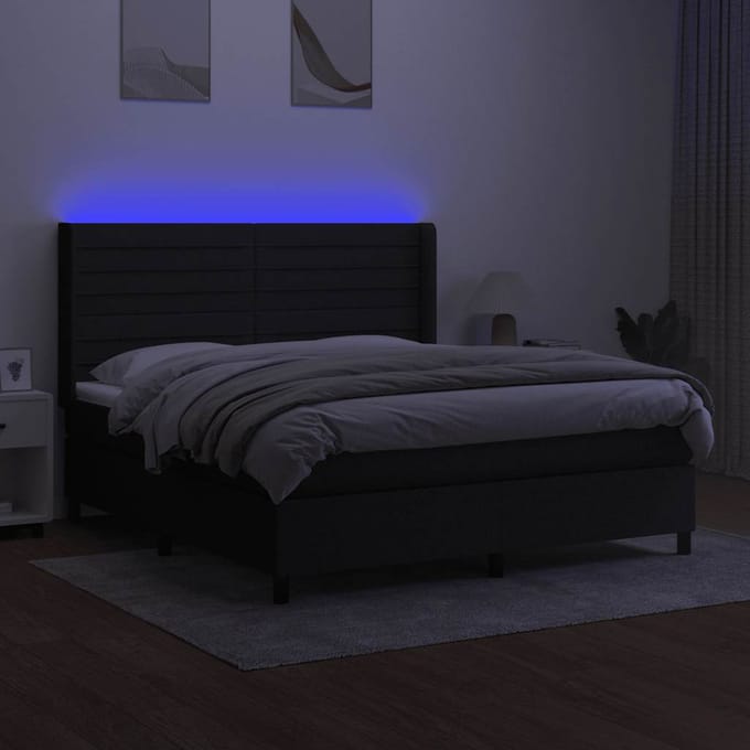 vidaXL - Boxspring - met - matras - en - LED - stof - zwart - 160x200 - cm