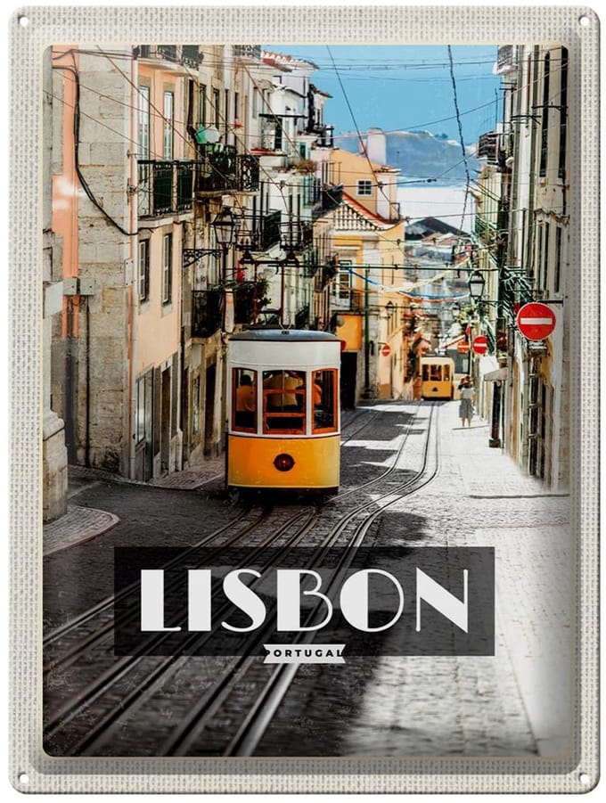 Blechschild Reise 30x40cm Lisbon Portugal Straßenbahn