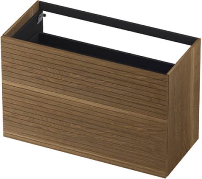 INK® wastafelonderkast 2 laden greeploos push to open echt hout horizontaal gefreesd 100x45x65cm, massief eiken aqua
