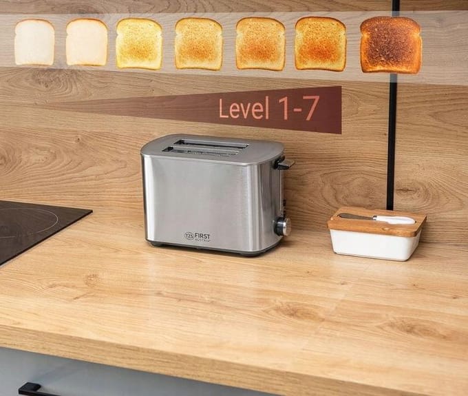 TZS First Austria Broodrooster - Toaster - 7 Warmteniveaus - 2 Sneetjes - 850W - RVS