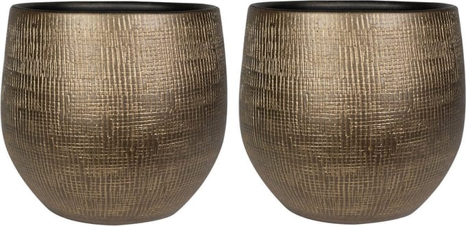 Steege Plantenpot - Set van 2x stuks - modern design - goudkleurig - 32 x 32 cm - bloempot