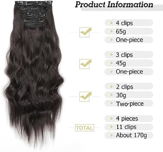 Clip-in Haarextensies - 20 Inch Golvend Synthetisch Haar