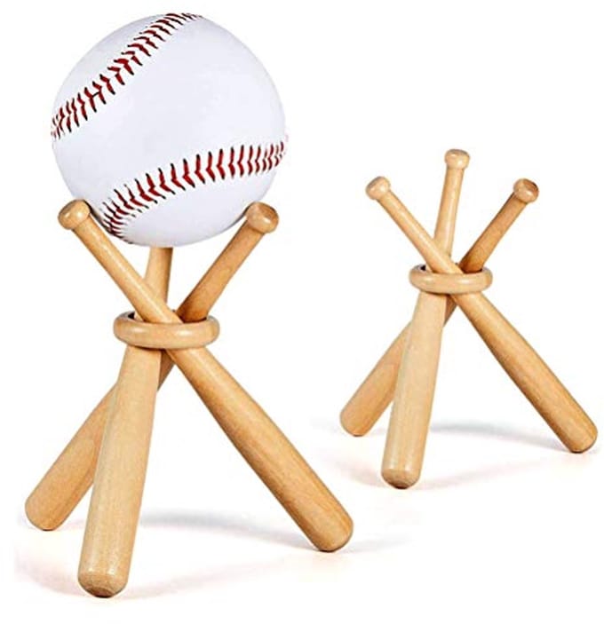 Honkbal Display Stand met Mini Bats en Houten Cirkels – 2 Sets