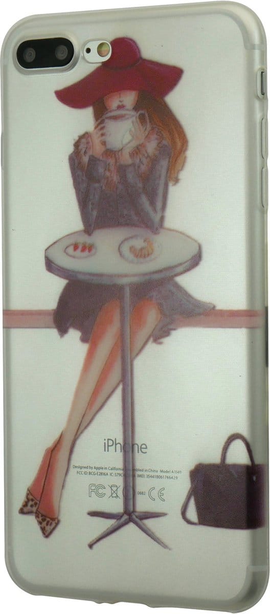 Peachy Koffiemeisje stad cafe hoesje TPU geschikt voor iPhone 7 Plus 8 Plus - Transparant