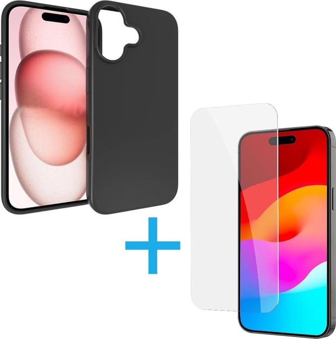 Silicone Hoesje Geschikt voor: iPhone 16 Plus - Soft Silicone - Zwart - + 1X Tempered Glass Screenprotector - ZT Accessoires