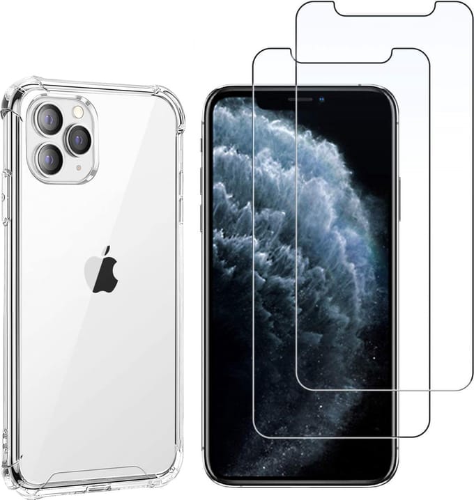 Hoesje voor iPhone 11 Pro Max backcover Shockproof siliconen Transparant en 2 stuks Screenprotector Gehard Glas