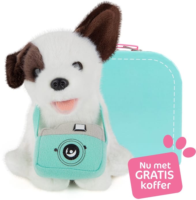 Studio Pets® Muttsy knuffel 16 cm met camera – hond knuffel met GRATIS koffer