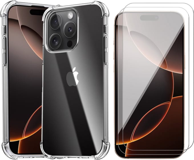 Hoesje geschikt voor iPhone 16 Pro Max - 2x Screenprotector Glas - Shockproof Transparant met Extra Hoekbescherming