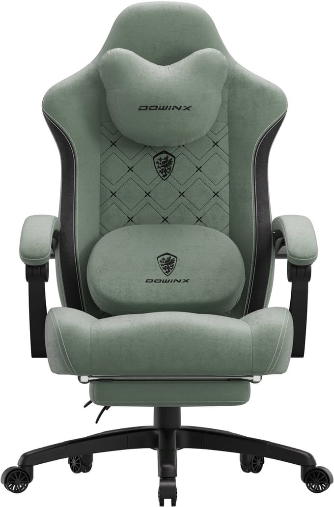 Dowinx - Ergonomisch - Bureaustoel/Gamingstoel - Breed model - Met verwarming, massage, lendensteun, armleuningen, voetsteun in groen/zwart