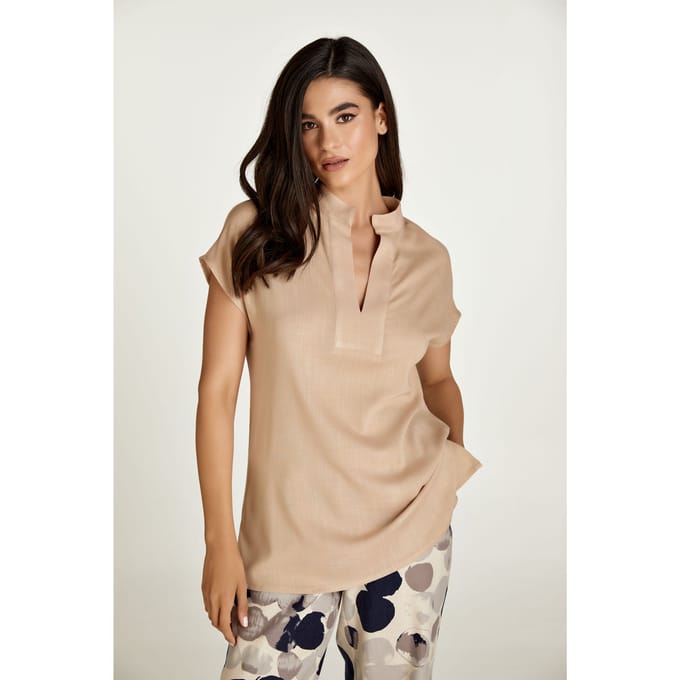 Beige Linen Style Sleeveless Top