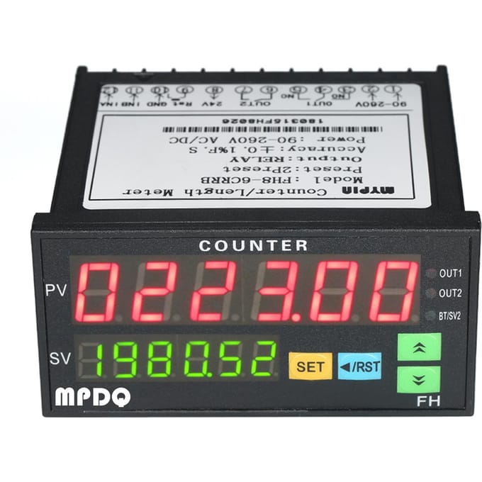 Multifunctionele digitale teller met dubbele lichtgevende diode, 90~265V AC/DC-lengtemeter met zwart