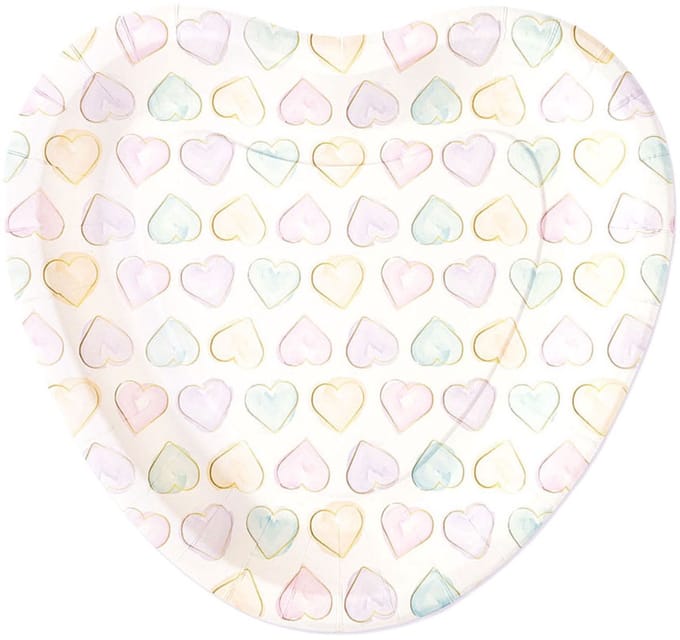 Globos Paper Plates 23cm Heart-Shaped Watercolors Hearts - 8 pcs.