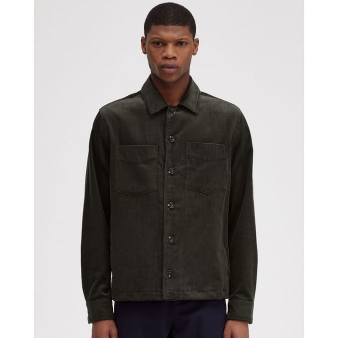 Men's Fred Perry Cord Overshirt in Green