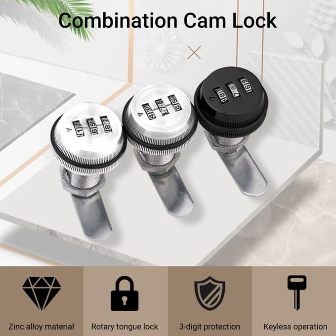 XT20 Combinatie Cam Lock Zinklegering Wachtwoord Codeslot Veiligheidssloten 3-cijferig Draaitongslot zilver
