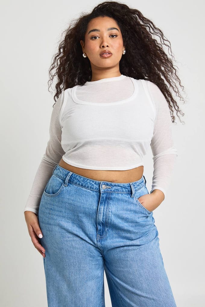 boohoo Dames Plus Basics Hoge Taille Wijde Pijpen Jeans | Medium Gebleekt | Maat: 44